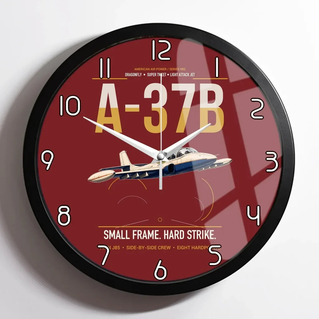 A-37B Dragonfly design on dark red framed wall clock