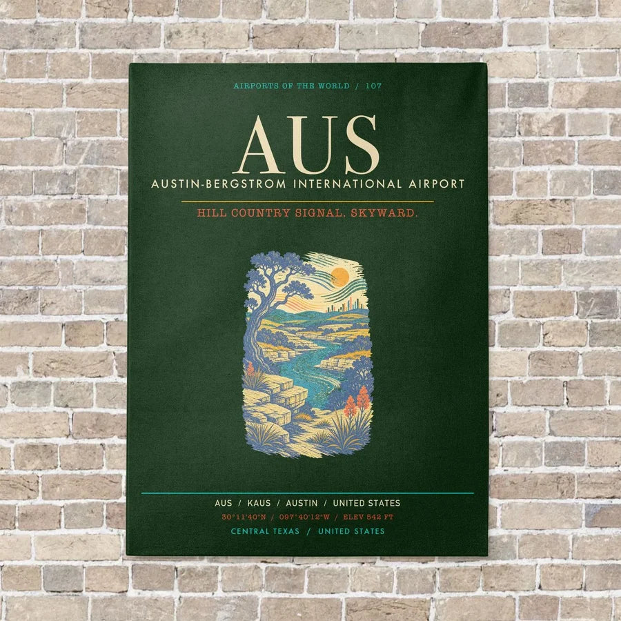 Austin-Bergstrom International Airport AUS - Canvas Framed - Dark Green