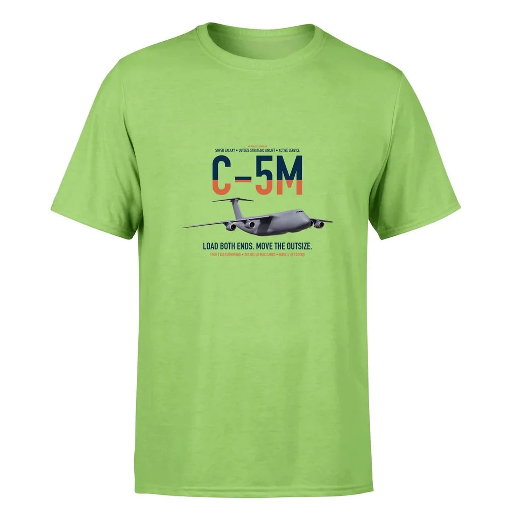 C-5M Super Galaxy design on light green double-side t-shirt, single-side print