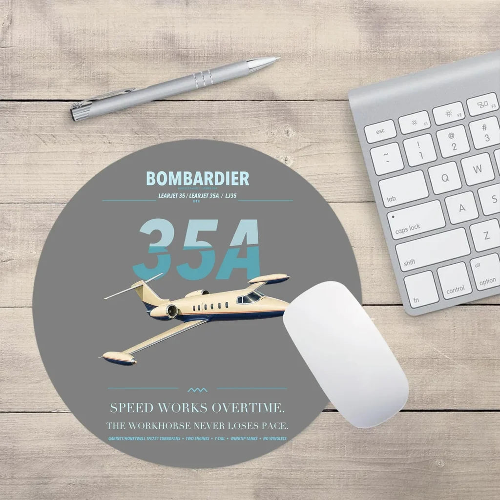 Bombardier Learjet 35A design on gray round mouse pad