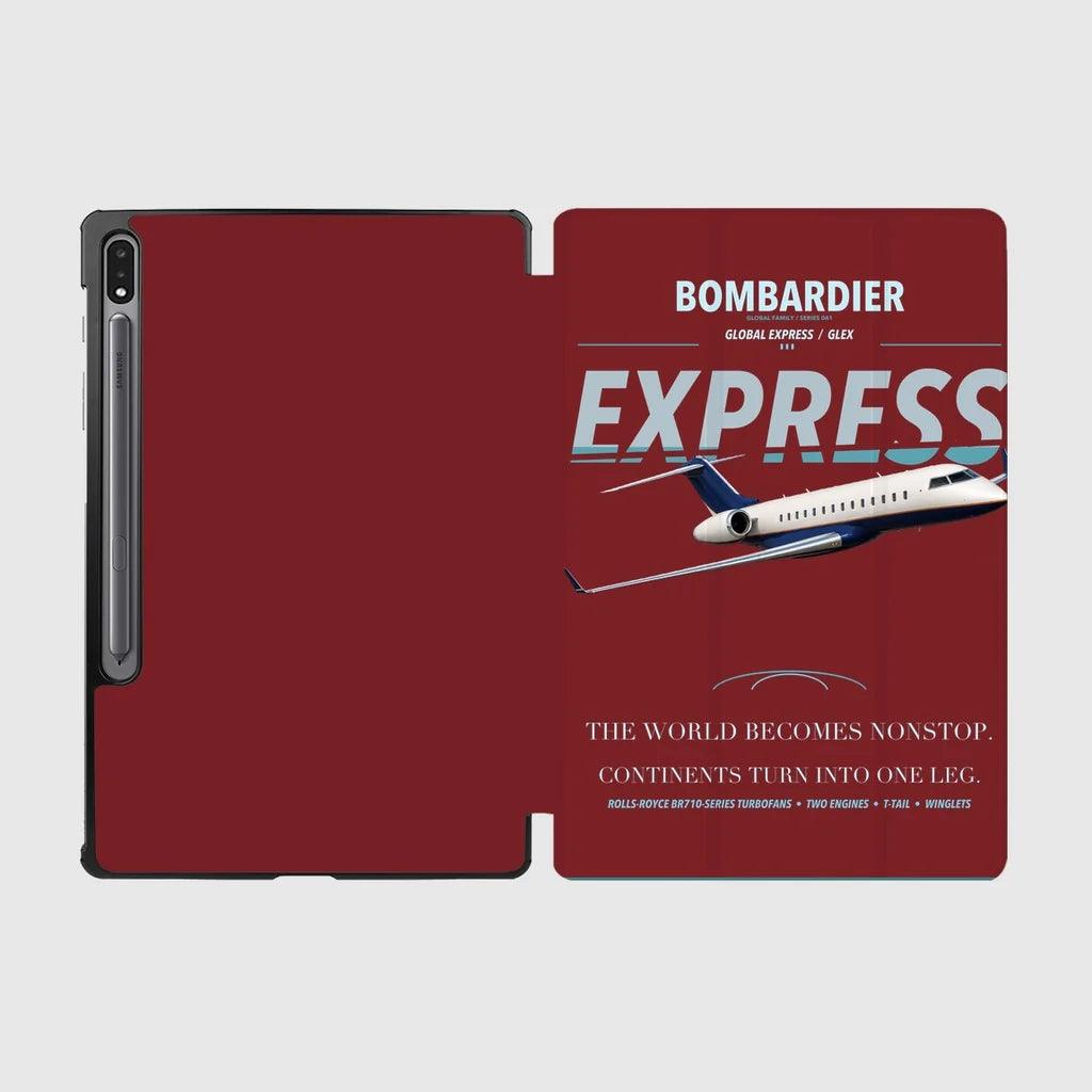 Bombardier Global Express design on dark red samsung tablet tablet case