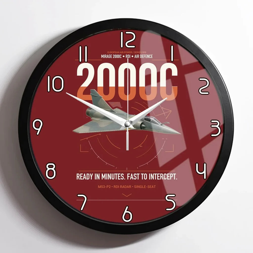 Dassault Mirage 2000C RDI design on dark red framed wall clock