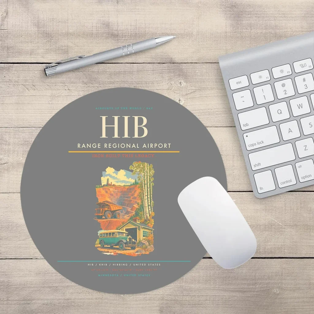 Range Regional Airport (HIB) design on gray round mouse pad
