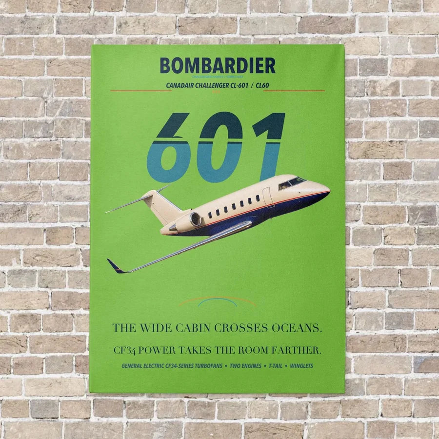Bombardier Challenger 601 vertical canvas print - no frame - light green background
