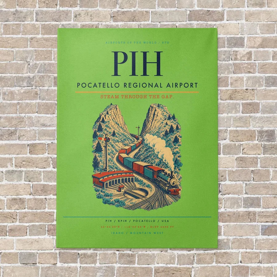 Pocatello Regional Airport PIH vertical canvas print - no frame - light green background