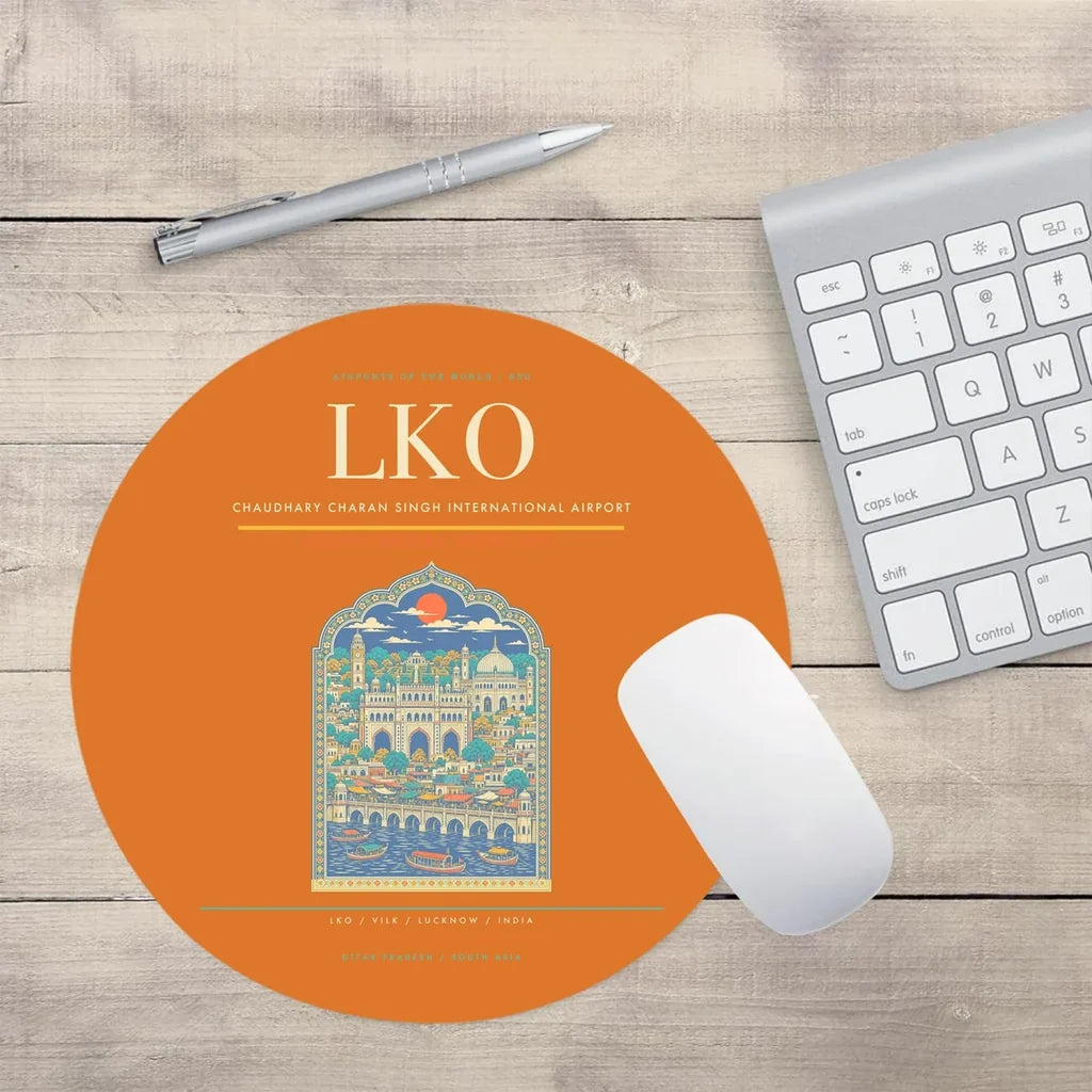 Chaudhary Charan Singh International Airport LKO Mouse-Pad Round - Orange