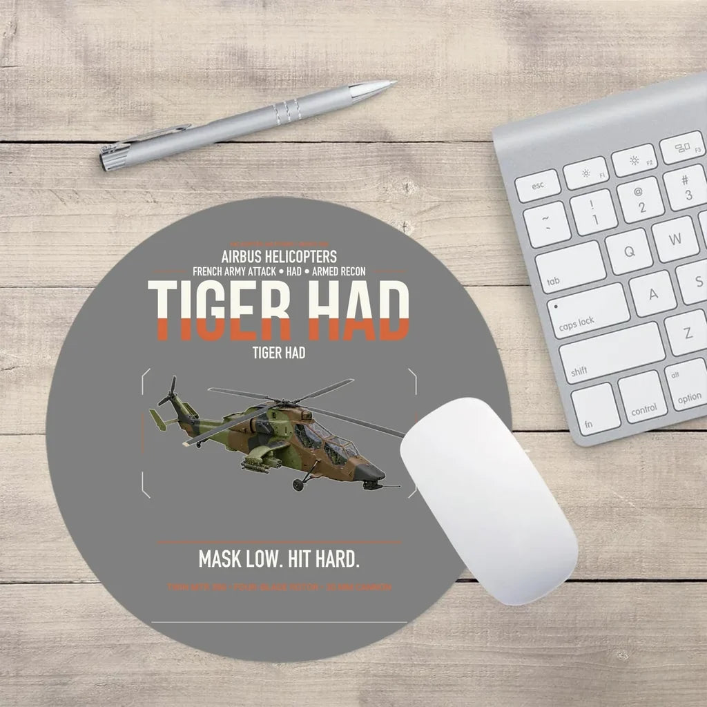 Airbus Helicopters Tiger HAD design on gray round mouse pad