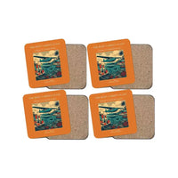 Thumbnail for The Reef Garden Glass - Designed Coasters design on orange 4-pieces-set