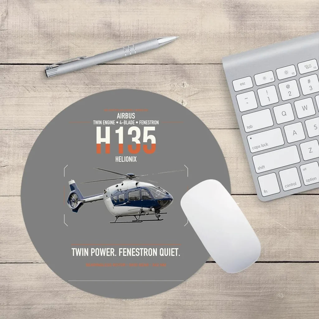 Airbus H135 design on gray round mouse pad