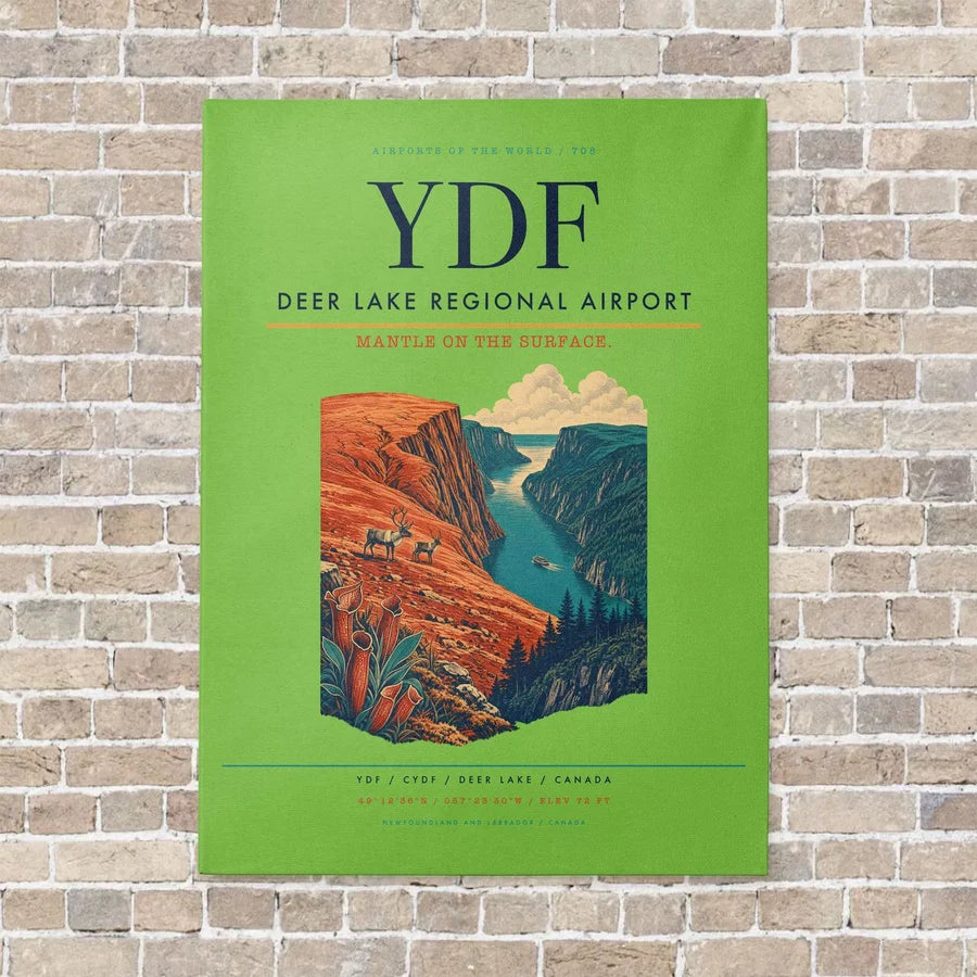 Deer Lake Regional Airport YDF vertical canvas print - no frame - light green background