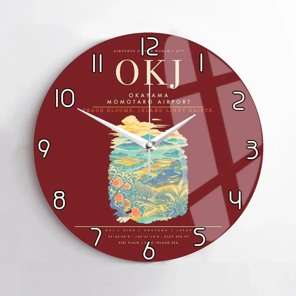 Okayama Momotaro Airport OKJ Wall-Clock No-Frame - Dark Red