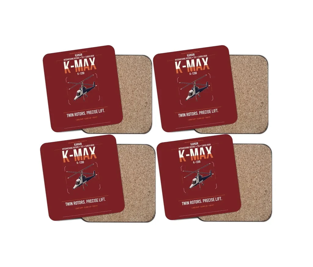 Kaman K-1200 K-MAX design on dark red 4 pieces set coaster