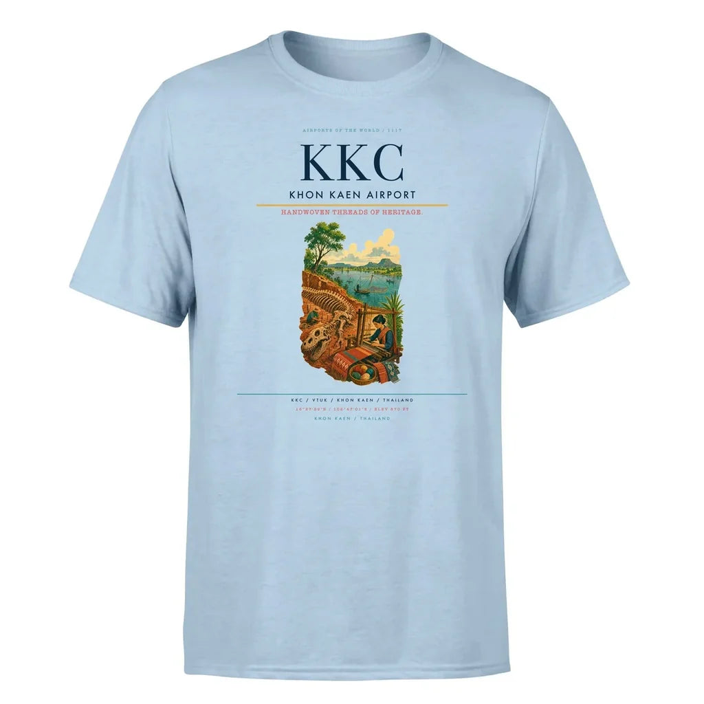 Khon Kaen Airport (KKC) T-Shirt single-side front print in Light Blue | khon-kaen-airport-kkc-double-side-t-shirt
