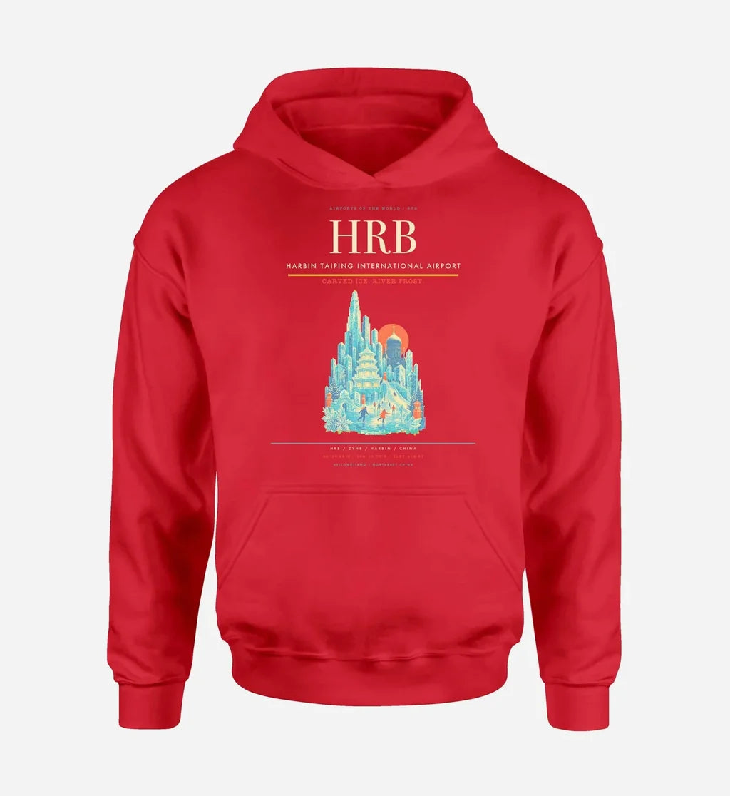 Harbin Taiping International Airport (HRB) design on red hoodie single-side print