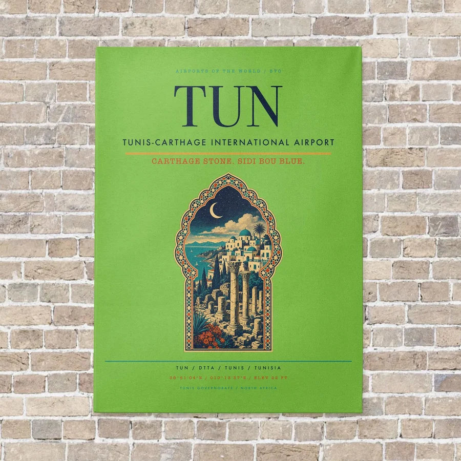 Tunis-Carthage International Airport TUN vertical canvas print - no frame - light green background