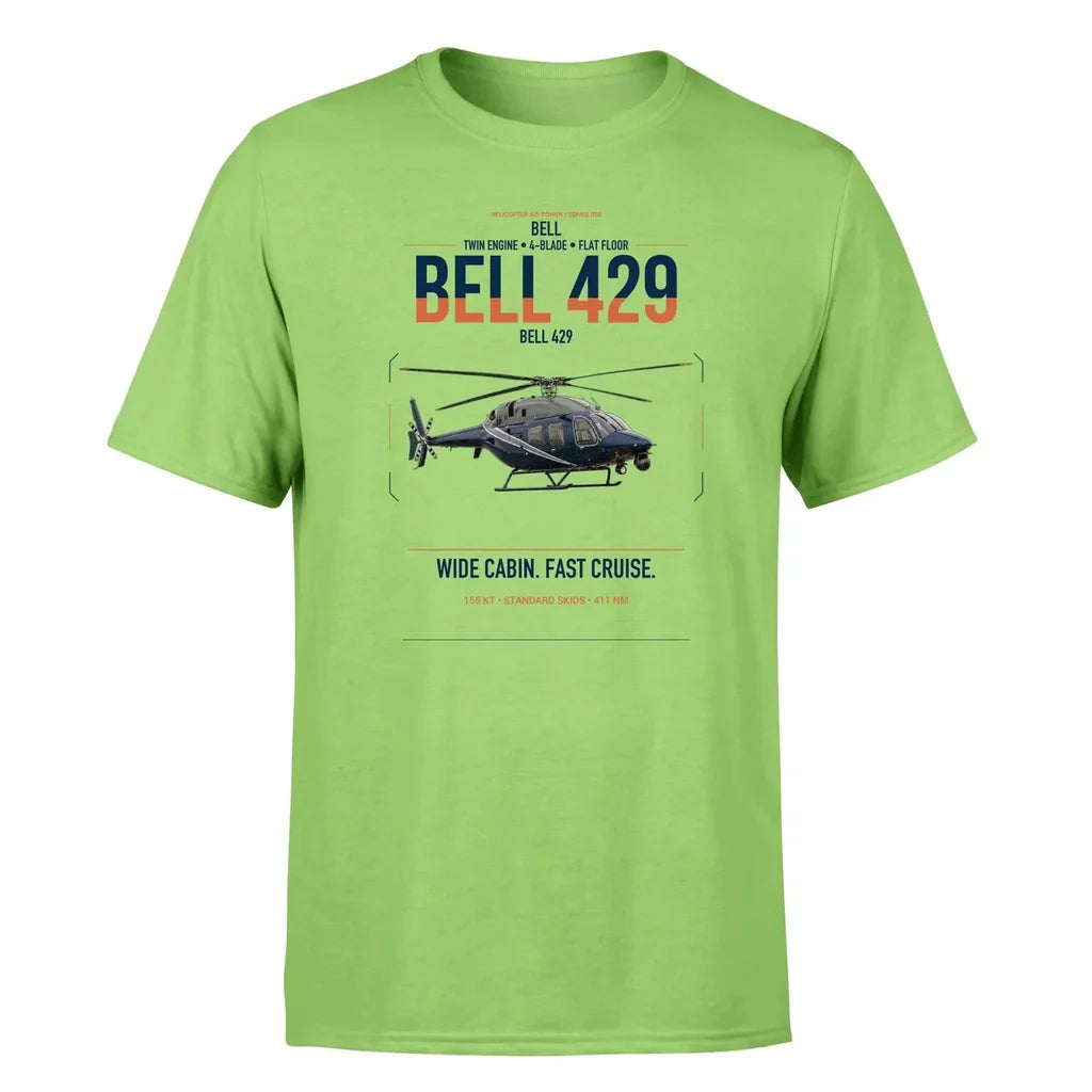 Bell 429 design on light green t-shirt, single-side print