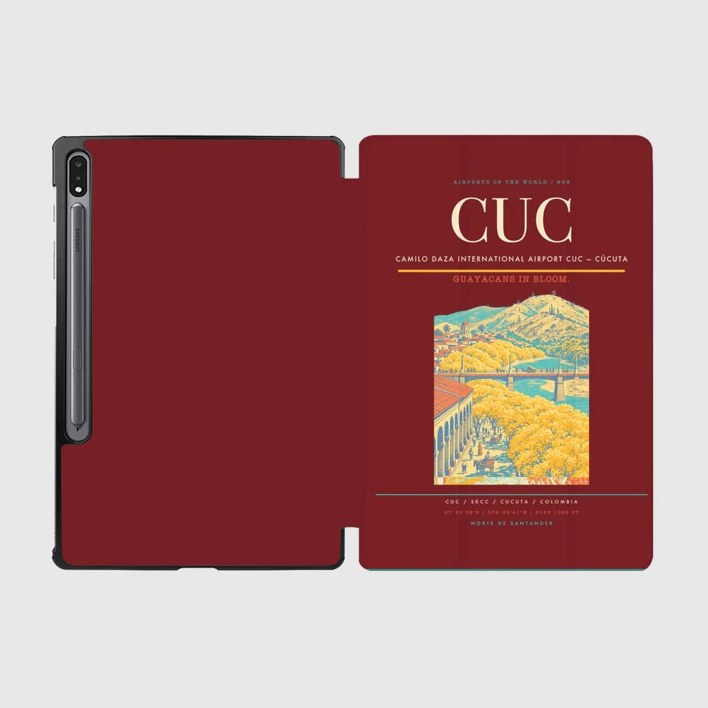 Camilo Daza International Airport (CUC) design on dark red samsung tablet tablet case