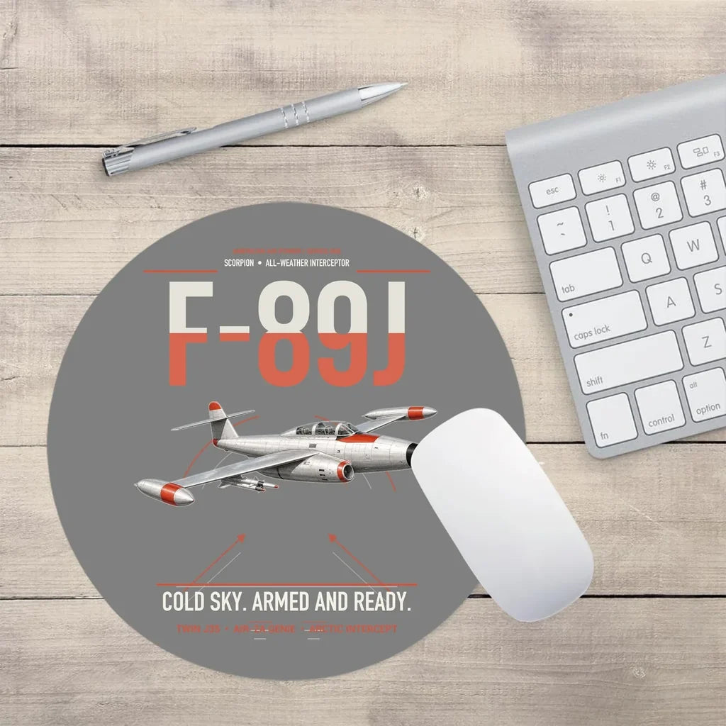 F-89J Scorpion design on gray round mouse pad