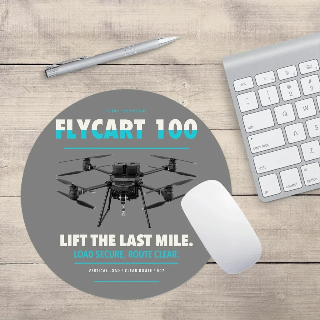 DJI FlyCart 100 design on gray round mouse pad