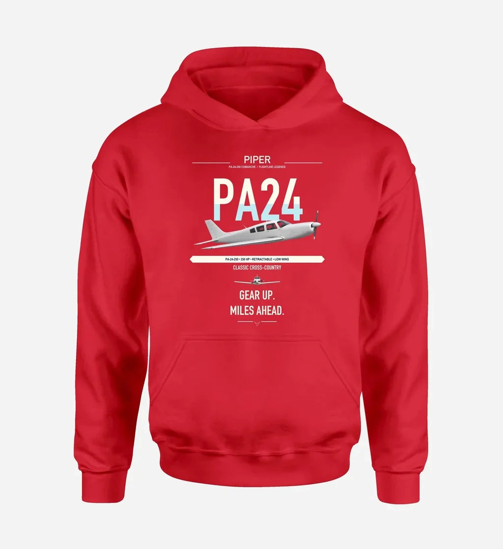 Piper PA-24-250 Comanche 250 design on red double-side hoodie, single-side print