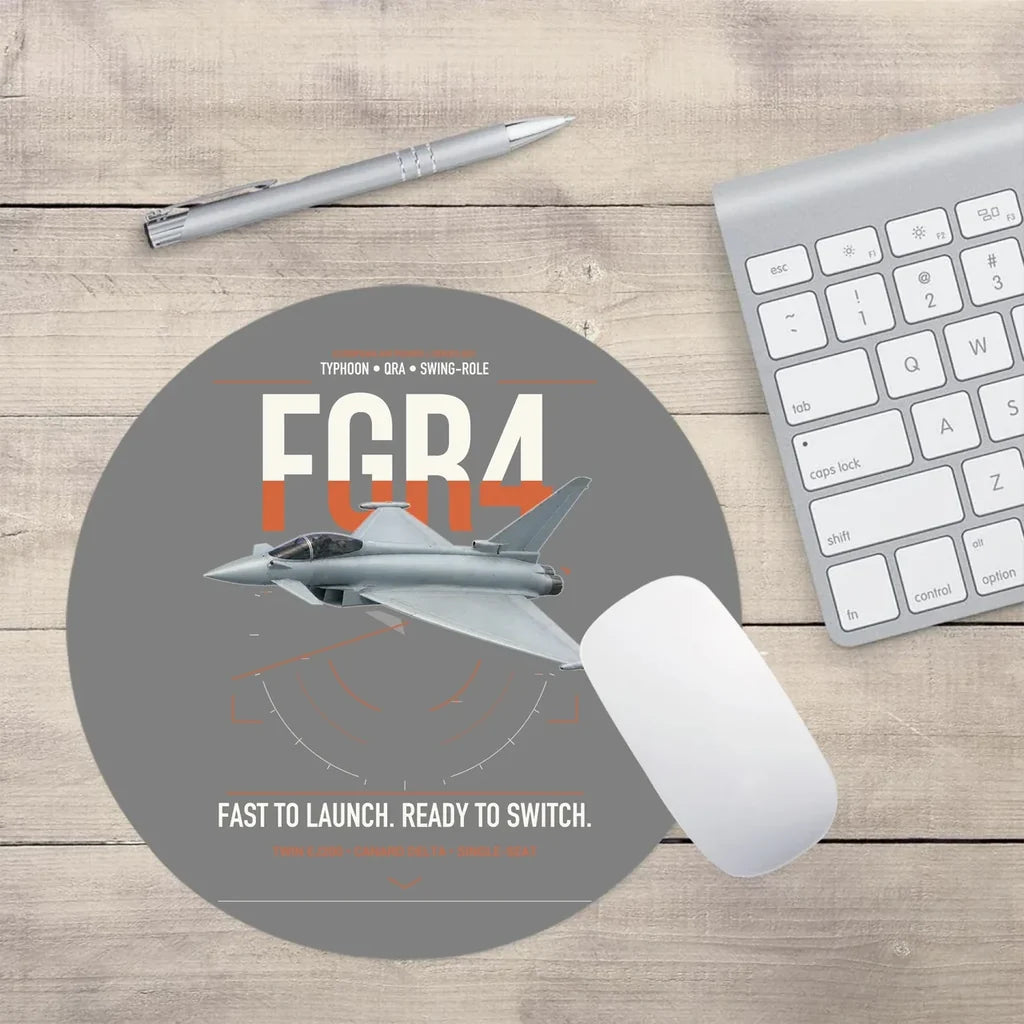 Eurofighter Typhoon FGR4 design on gray round mouse pad