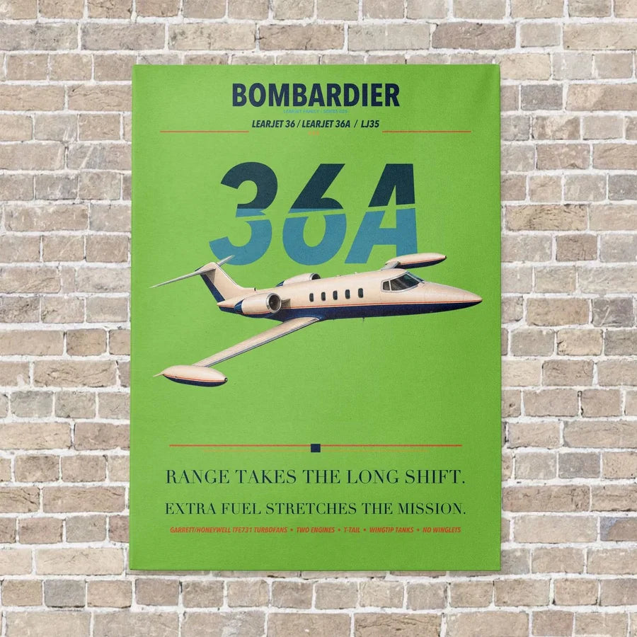 Bombardier Learjet 36A vertical canvas print - no frame - light green background