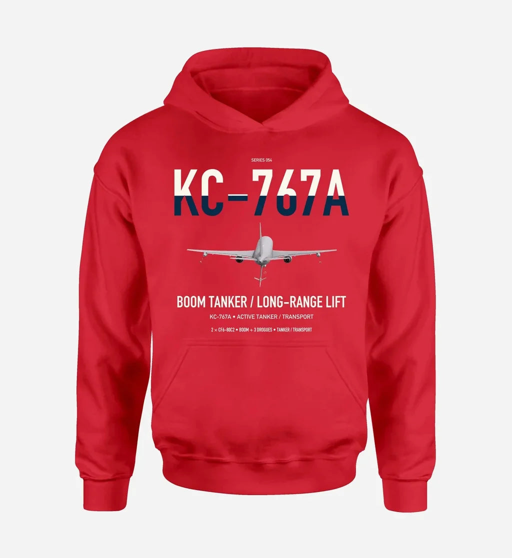 Boeing KC-767A design on red double-side hoodie, single-side print