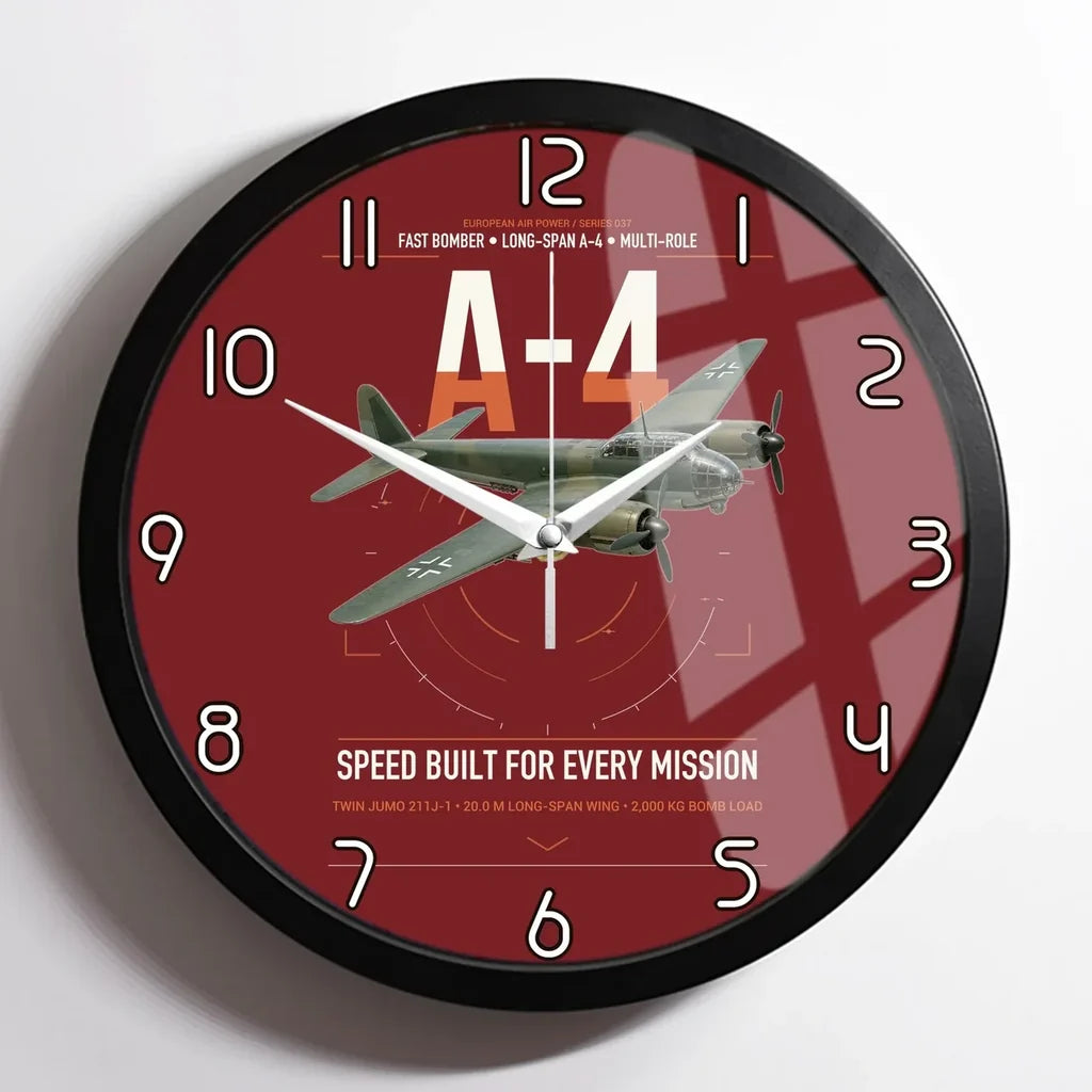 Junkers Ju 88A-4 design on dark red framed wall clock