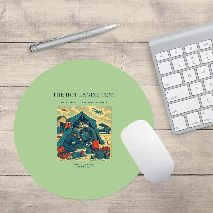 VINTAGE G4356 - The Hot Engine Tent - Designed Mouse Pads design on lightgreen round