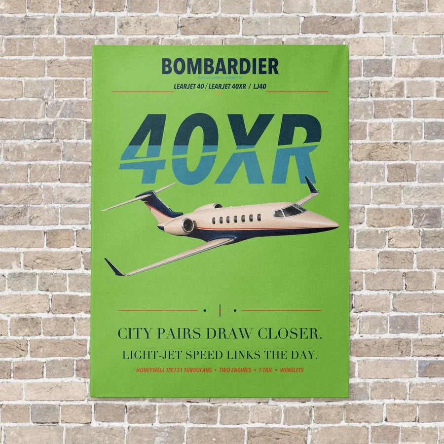 Bombardier Learjet 40XR vertical canvas print - no frame - light green background