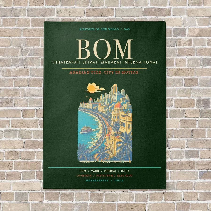 Chhatrapati Shivaji Maharaj International Airport Mumbai BOM - Canvas Framed - Dark Green