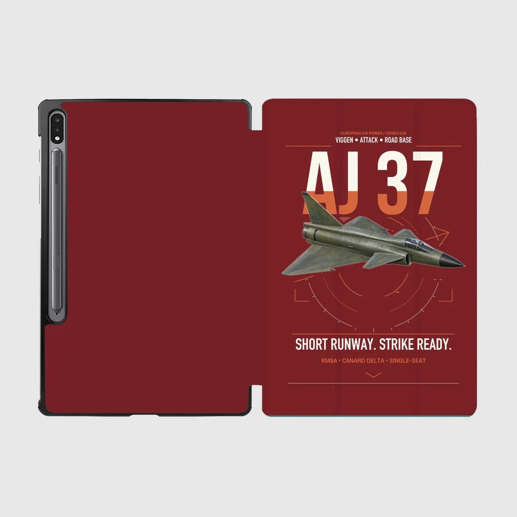 Saab AJ 37 Viggen design on dark red samsung tablet tablet case