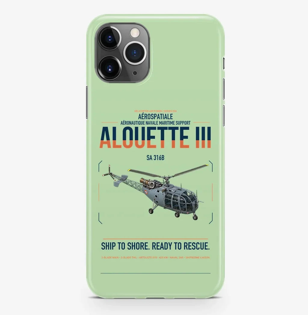 Aérospatiale SA 316B Alouette III design on light green magsafe iphone case, for iPhone Pro Max