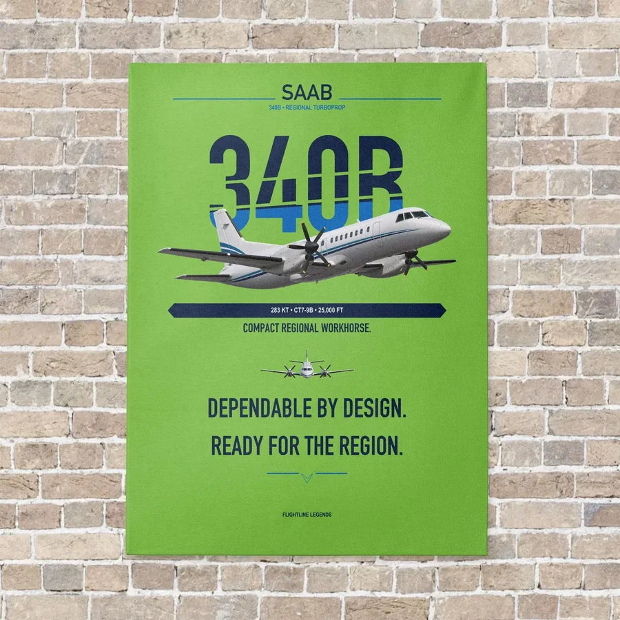 Saab 340B vertical canvas print - no frame - light green background
