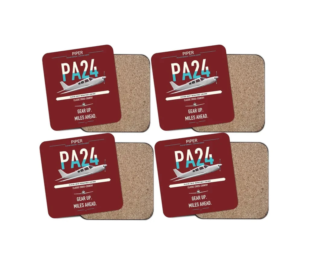 Piper PA-24-250 Comanche 250 design on dark red 4 pieces set coaster