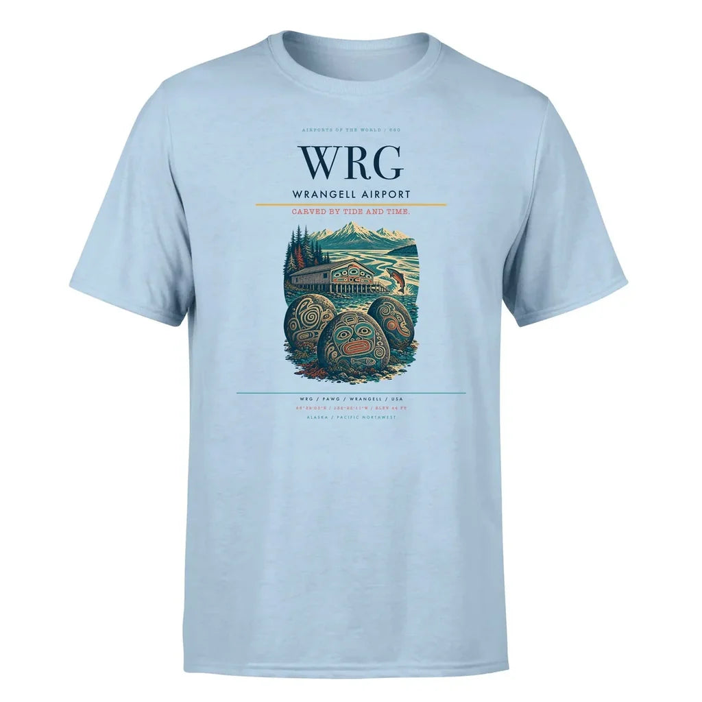 Wrangell Airport (WRG) T-Shirt single-side front print in Light Blue | wrangell-airport-wrg-double-side-t-shirt