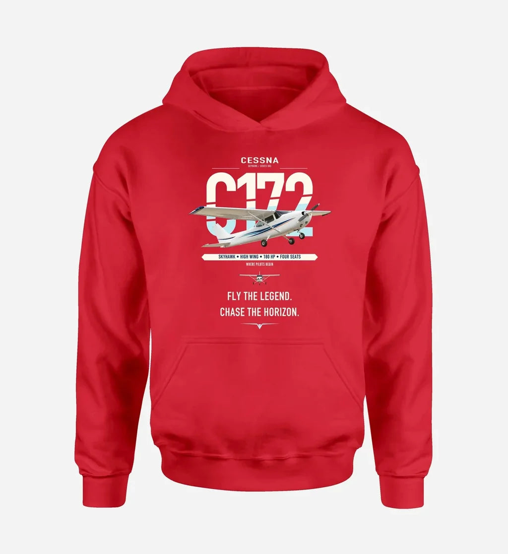 Cessna 172 Skyhawk design on red double-side hoodie, single-side print