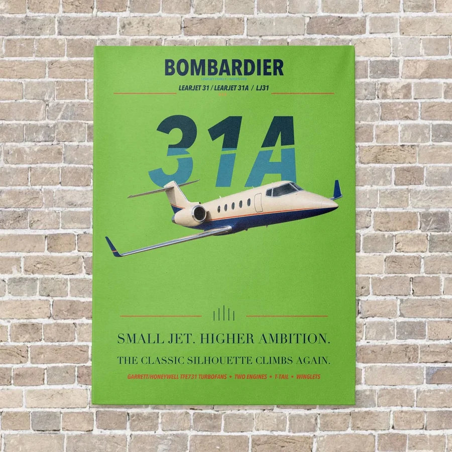 Bombardier Learjet 31A vertical canvas print - no frame - light green background