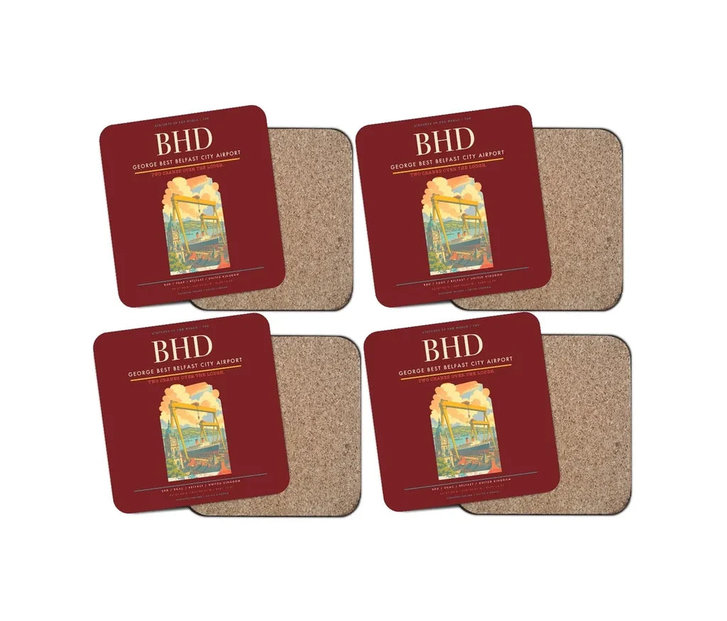 George Best Belfast City Airport BHD Coaster 4-Pieces-Set - Dark Red