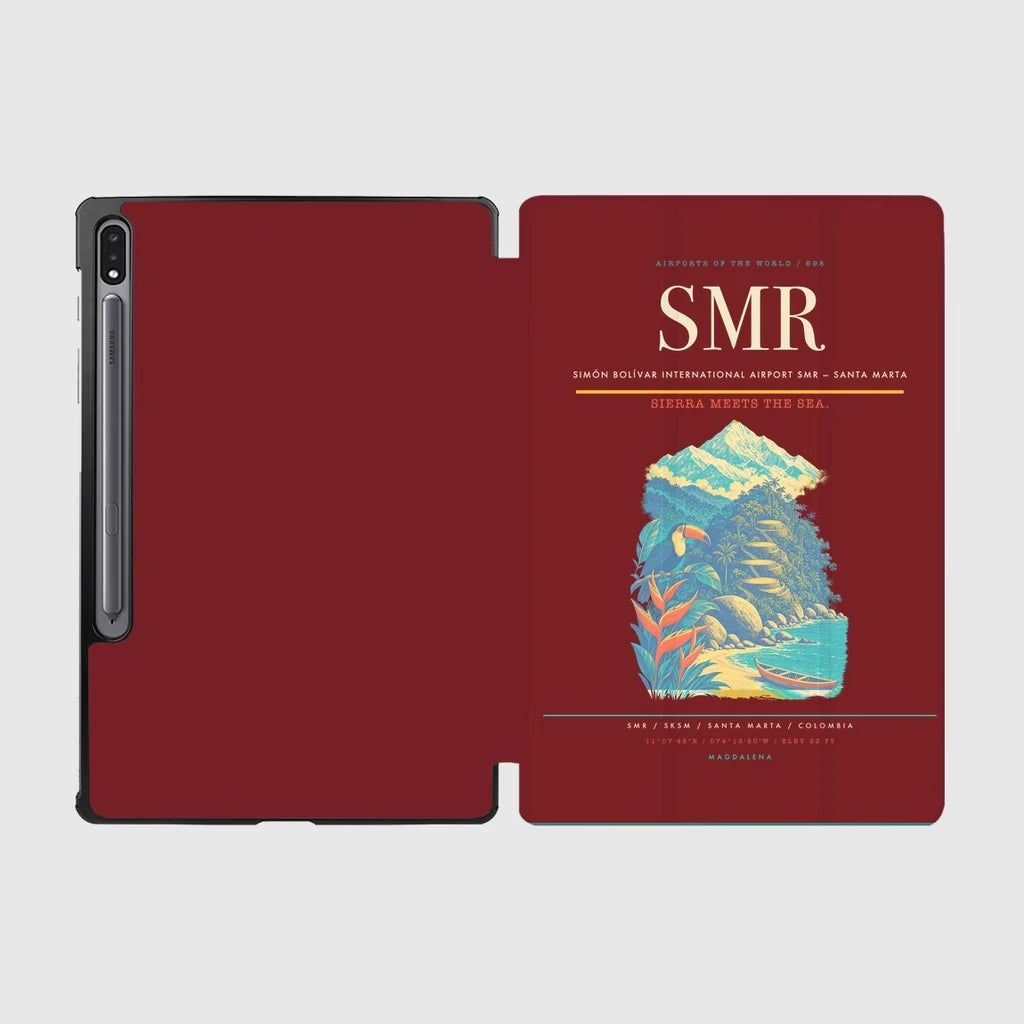 Simón Bolívar International Airport (SMR) design on dark red samsung tablet tablet case