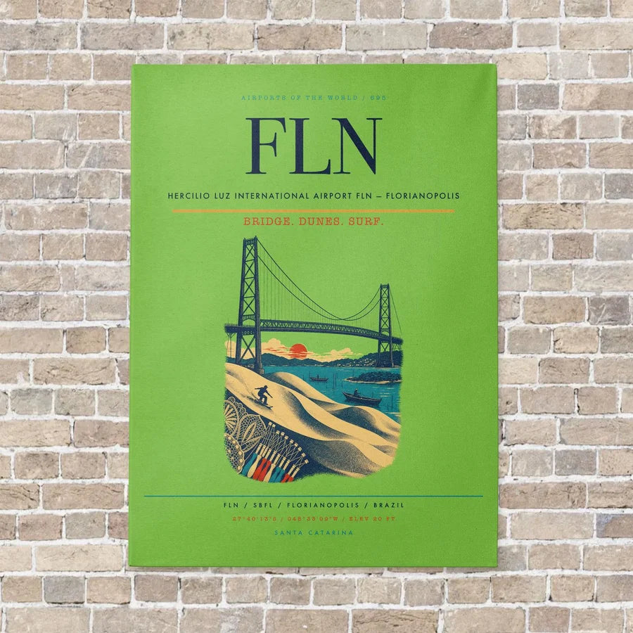 Hercilio Luz International Airport FLN — Florianopolis vertical canvas print - no frame - light green background
