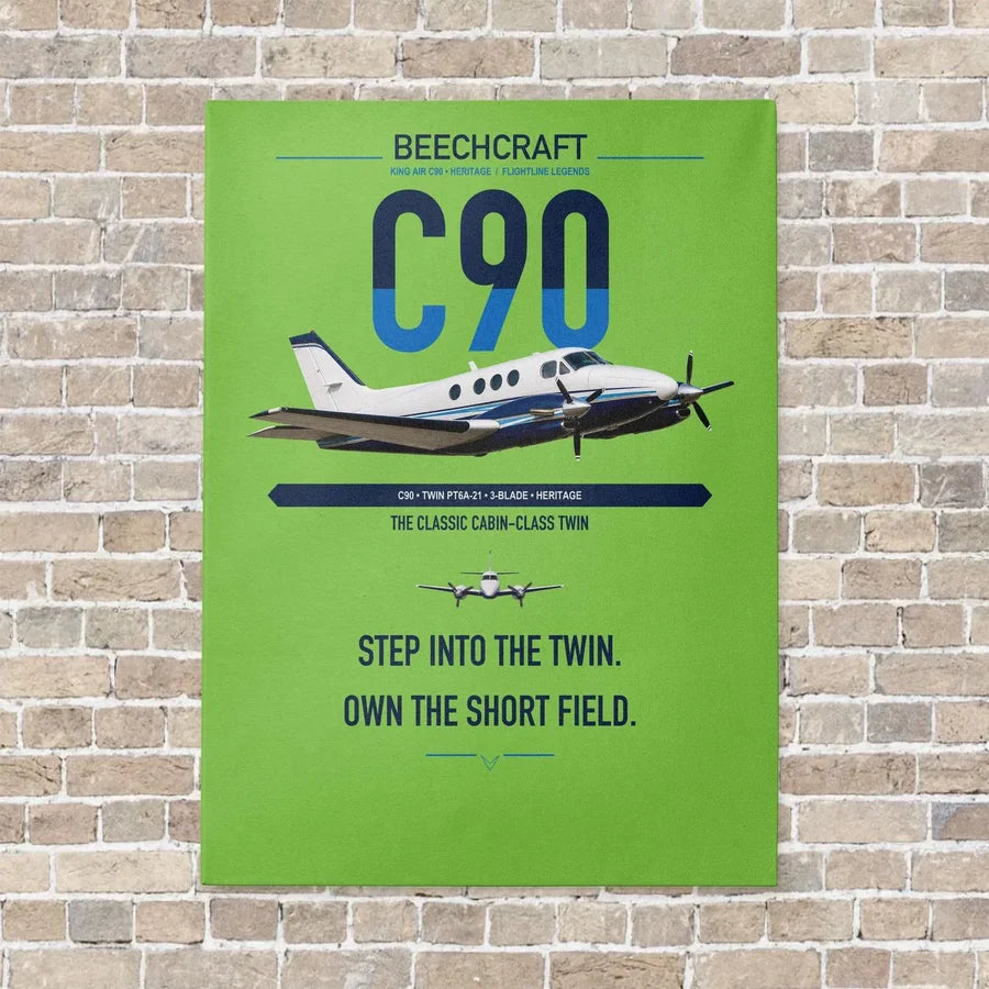Beechcraft King Air C90 vertical canvas print - no frame - light green background