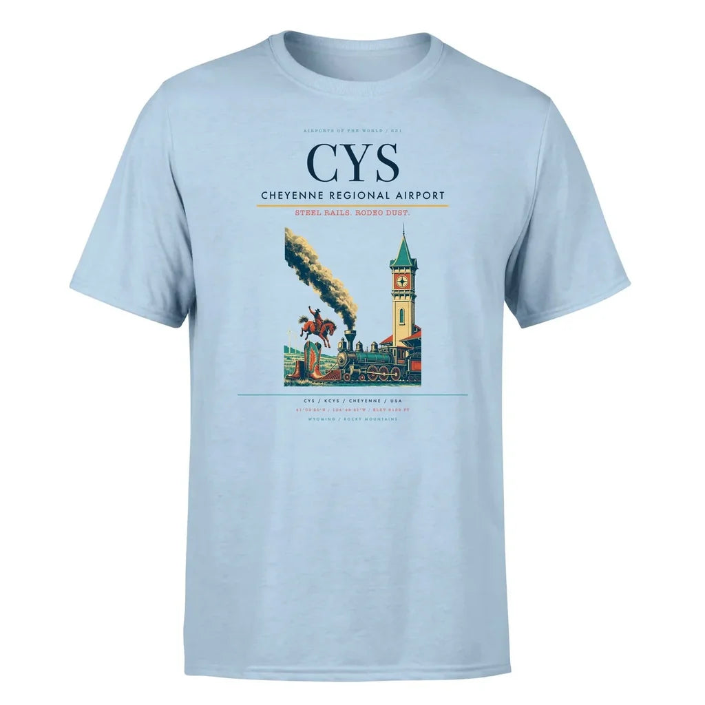Cheyenne Regional Airport (CYS) T-Shirt single-side front print in Light Blue | cheyenne-regional-airport-cys-double-side-t-shirt