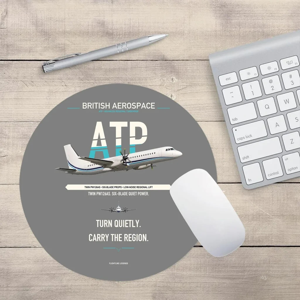 British Aerospace ATP design on gray round mouse pad