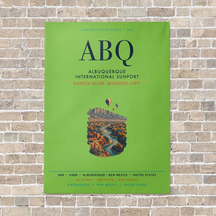 Albuquerque International Sunport ABQ vertical canvas print - no frame - light green background