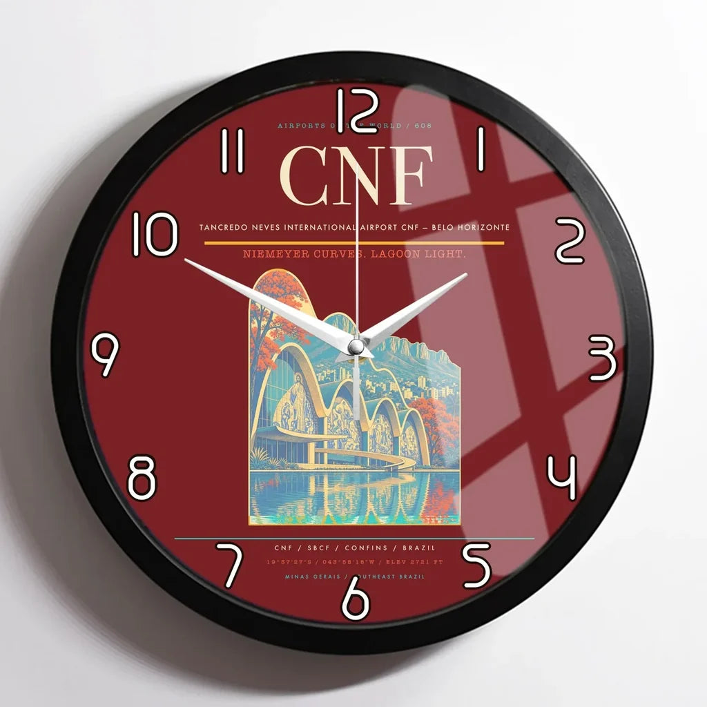 Tancredo Neves International Airport (CNF) design on dark red framed wall clock