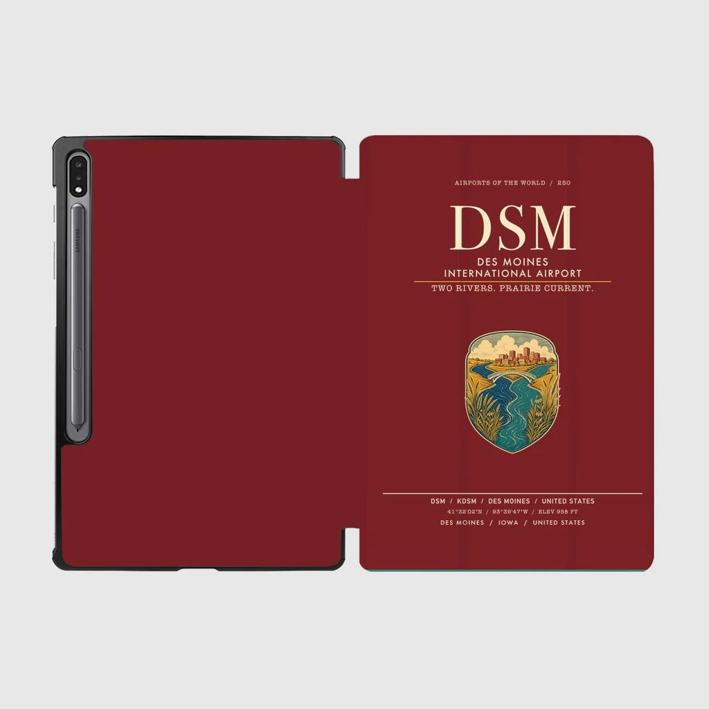 Des Moines International Airport (DSM) design on dark red samsung tablet tablet case