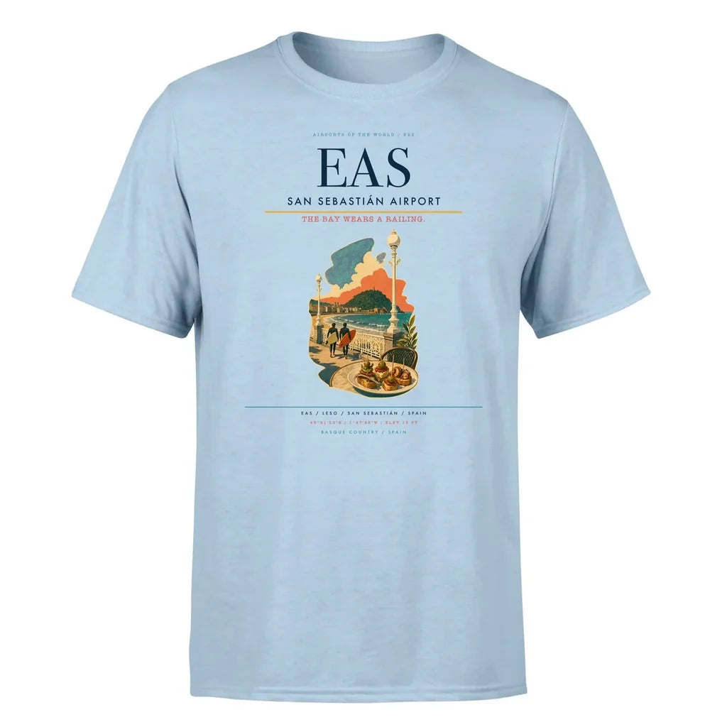 San Sebastián Airport (EAS) T-Shirt single-side front print in Light Blue | san-sebastián-airport-eas-double-side-t-shirt