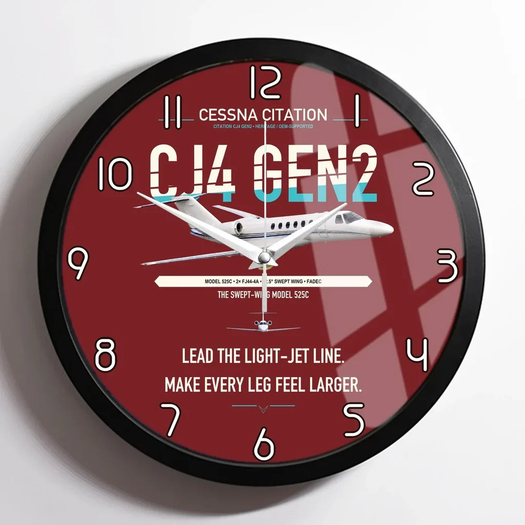 Cessna Citation CJ4 Gen2 design on dark red framed wall clock