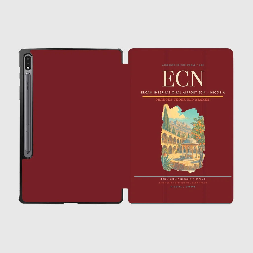 Ercan International Airport (ECN) design on dark red samsung tablet tablet case